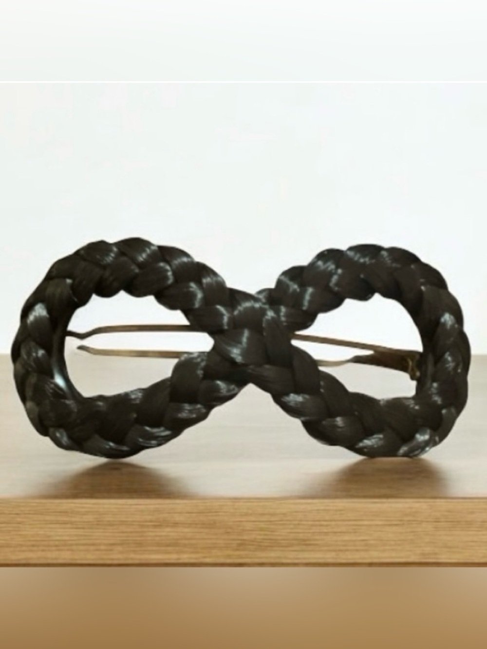 1970’s Braided XL Infinity Shaped French Barrette, Black, Deadstock